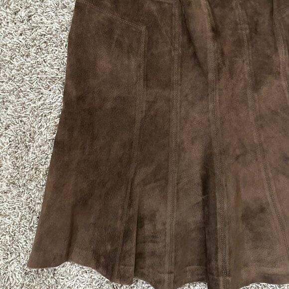 100% Leather Brown Suede Knee Length Skirt ATL Sz 4 Dark academia western - Picture 6 of 8